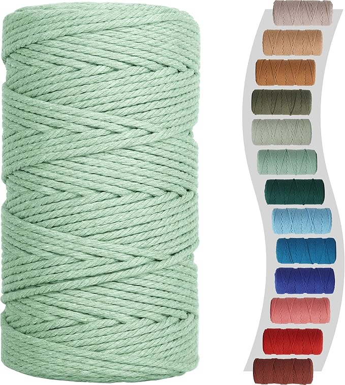 Macrame Cord 3mm 220yards (200 Meters) Sage Macrame Supplies Macrame Yarn, Colored Cotton Rope, Colored Cord for DIY