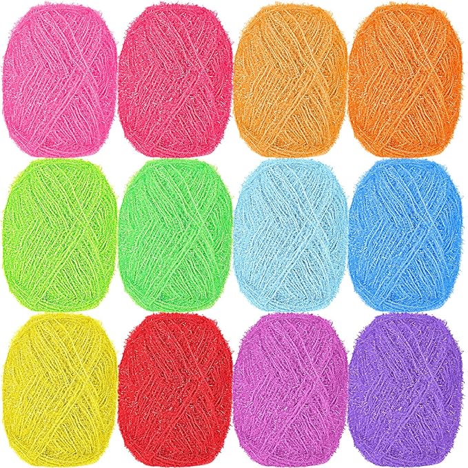12 Skeins Scrubby Yarn Bundle 100% Polyester Color Yarn, 122 Yards /1.8oz(50g) Each, Crochet and Knitting Supplies(Multicolor)
