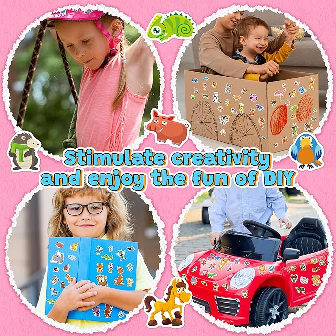 sinceroduct 64 sheets stickers for kids, 1800+pcs animal sticker, 16 animal themes water bottle stickers, scrapbooking party favors classroom for kids, children, teacher, parent