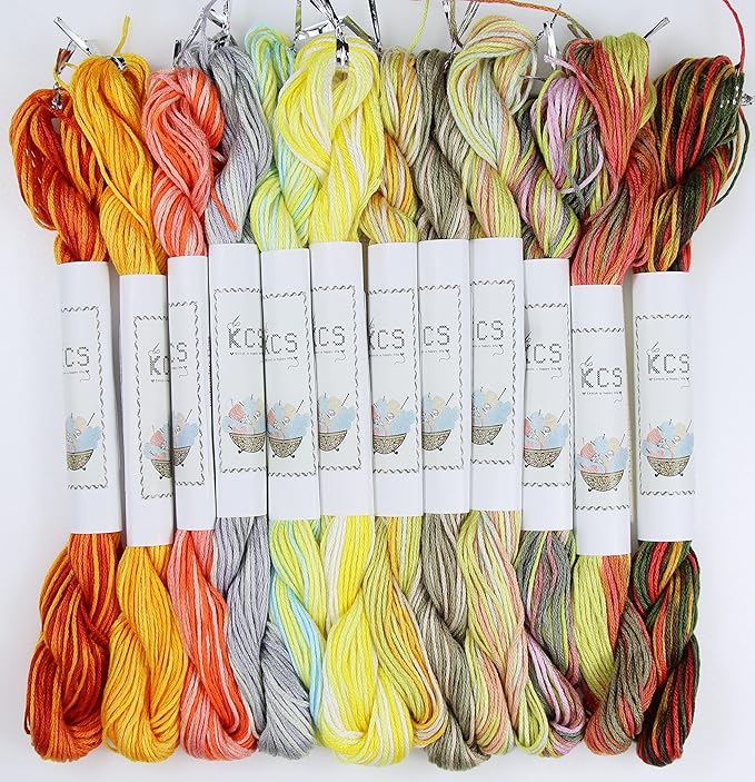 KCS Big skeins of 25 Meters Size 25 Color Variegated Cross Stitch Stranded Threads,12 skeins,09