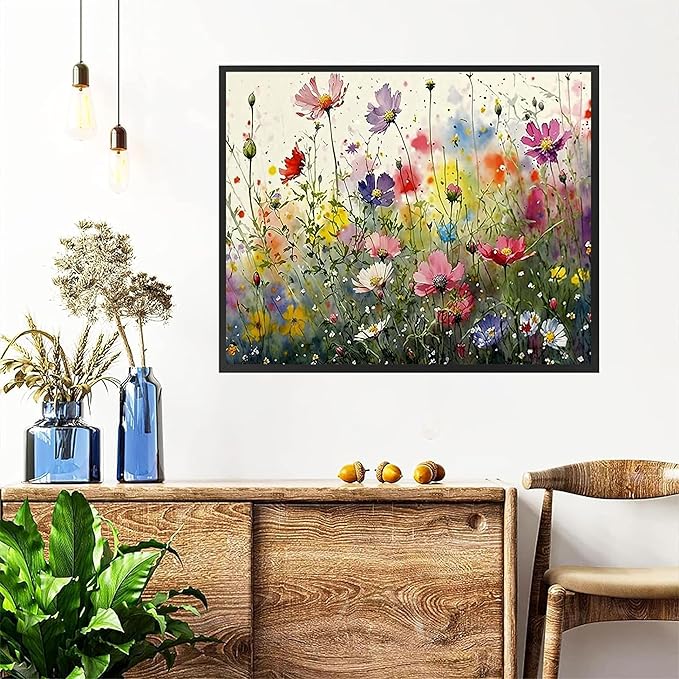Wild Flower Paint by Numbers for Adults with Framed Canvas-with Wooden Easel,Paint by Number on Canvas Flowers,DIY Acrylic Oil Painting Kits with Brushes Nice Gift Box for Home Wall Decor(12x16inch)