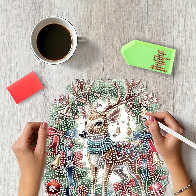 SENQAO Deer Diamond Art Hanging Kits for Adults Kids, Christmas Diamond Art Suncatchers, 5D Special Shape Diamond Painting Pendant Window Ornament Gifts for Home Garden Door Wall Decor