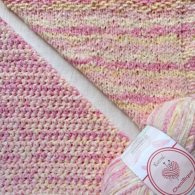 Chenillique Velvet Chenille Yarn for Crocheting, 4-Pack (856Yds / 400G), Free Patterns, Beginners Friendly - Soft Baby Yarn for Knitting Baby Blanket - #4 Medium Worsted Weight - Pink Sorbet