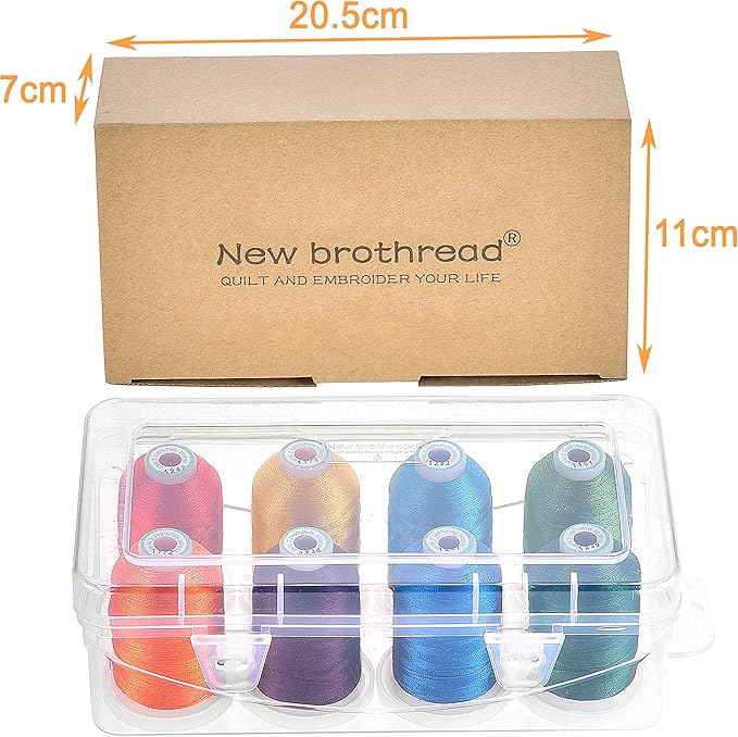 New brothread - 20 Options - 8 Snap Spools of 1000m Each Polyester Embroidery Machine Thread with Clear Plastic Storage Box for Embroidery & Quilting - Fruit&Garden