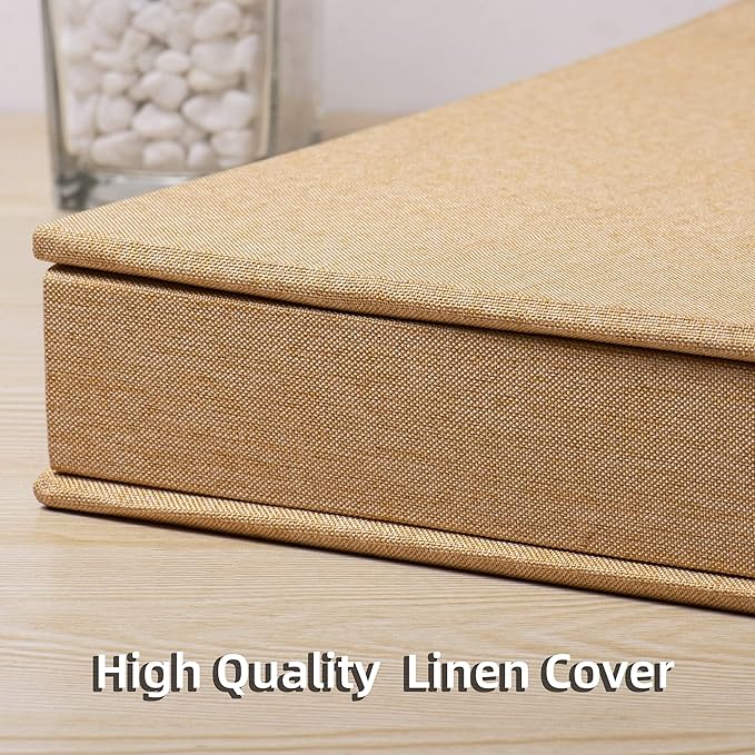 Large Photo Album Self Adhesive 4x6 5x7 3x5 8.5x11 Scrapbook Magnetic Album DIY Scrap Book Length 13 x Width 12.8 (Inches) 120 Sticky Pages Linen Cover DIY Photo Album (Yellow)