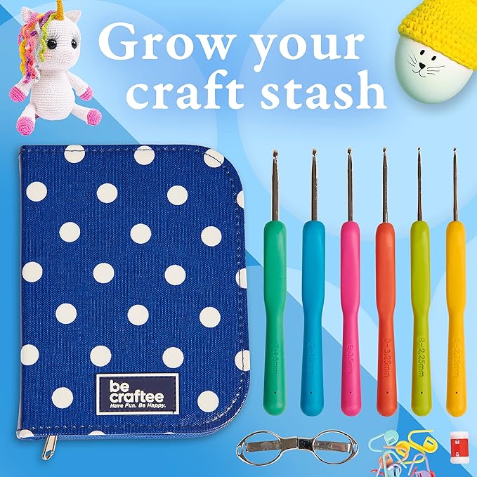 BeCraftee Crochet Hooks Kit - 31 Piece Set with 9 Ergonomic Hook Sizes, 6 Yarn Needles, Additional Knitting & Crochet Supplies and Carrying Case﻿