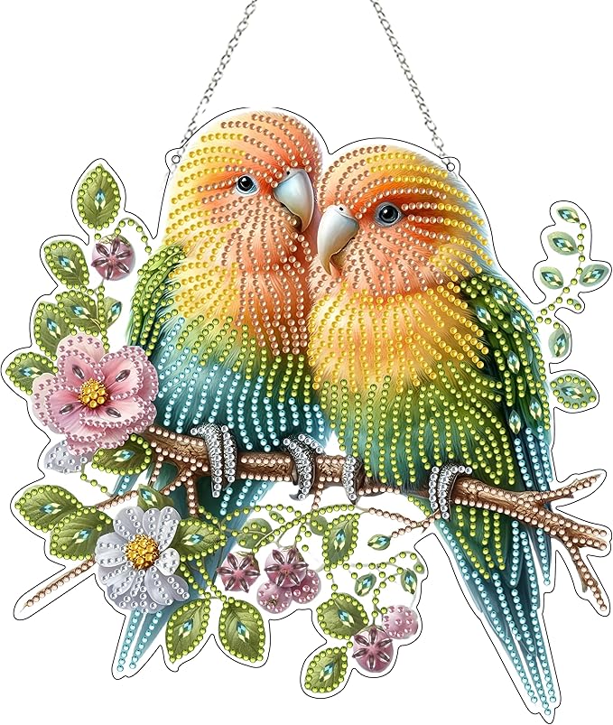 JJFox Diamond Art Hanging Kit for Adult,Special Shaped Rhinestone,Double Sided DIY Acrylic 5D Diamond Art Painting Window Pendants Home Garden Wall Hanging Kits Hanging Ornament (Bird)