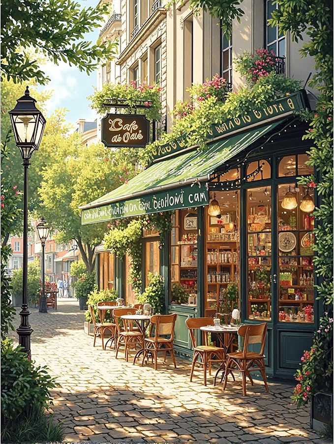 cafes Stamped Cross Stitch Kits for Adults -Embroidery Kits for Beginners Adults,11 CT Patterns Dimensions Counted Cross Stitch Kits for Adults Arts Craft 12x16 inch
