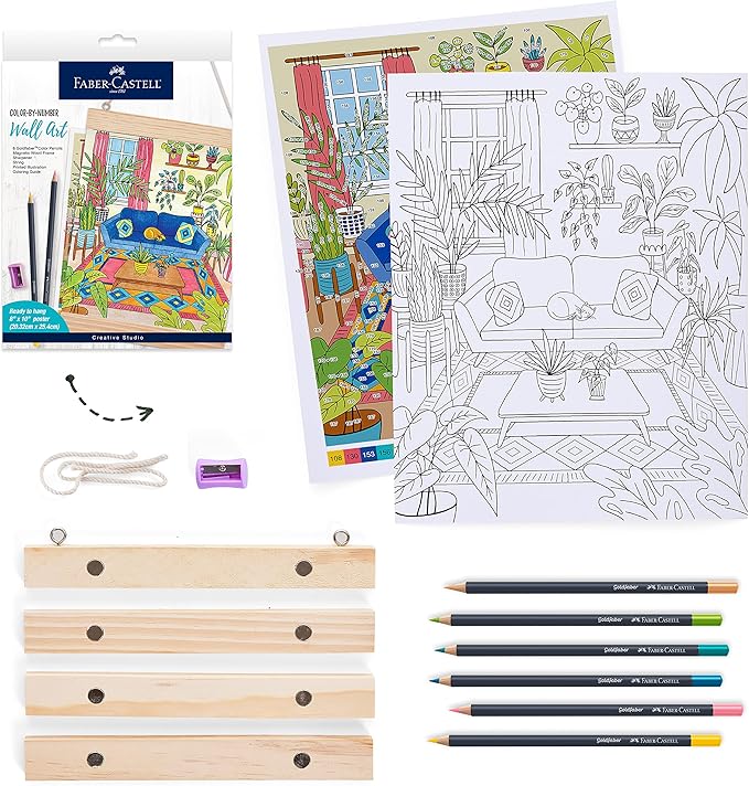 Faber-Castell Color by Number Wall Art: Plant Room - Adult Arts and Crafts, Colored Pencils for Adult Coloring, Color by Number for Adults