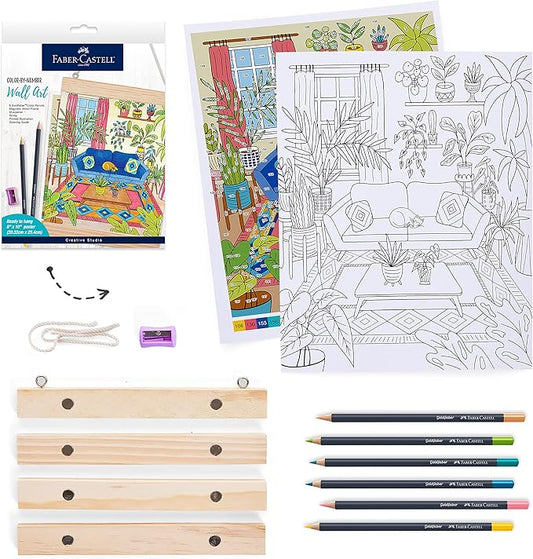 Faber-Castell Color by Number Wall Art: Plant Room - Adult Arts and Crafts, Colored Pencils for Adult Coloring, Color by Number for Adults