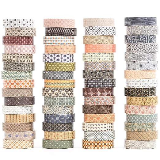 YUBX Basic Patterns Washi Tape Set 60 Rolls Geometric Elegance Decorative Skinny Masking Tapes for Arts, DIY Crafts, Journals, Planners, Scrapbook, Wrapping