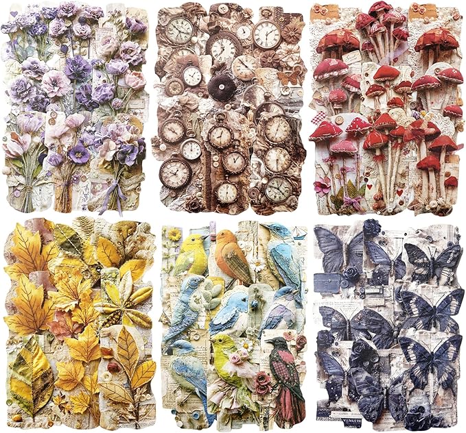 Retro Patchwork Base Sticker Pack – 120pcs Vintage Collage Paper Stickers, Laser Cut No White Edge, Fabric Style Ephemera for Scrapbook Journal Junk Journal DIY Decoration