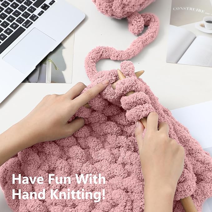 Chunky Yarn for Hand Knitting - #10 Chunky Chenille Yarn, Jumbo Big Thick Chunky Yarns for Crocheting, Super Bulky Chunky Knit Blanket Yarns, 8 Skein (25 yds 8 oz Each Skein), Dusty Pink