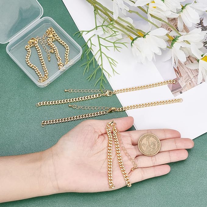 NBEADS 8 Strands Adjustable Chain Bracelets, 5.5"(14cm) Long Golden Two-Layer Half-Finished Curb Chain Bracelets Extender Chain Stainless Steel Link Bracelets for Jewellery Making DIY Findings