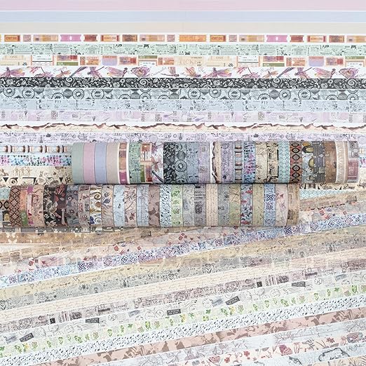 YUBBAEX Vintage Washi Tape Pack 50 Rolls Retro Printed Masking Tape Antique Patterns Decorative for Arts, DIY Crafts, Journal Supplies, Planners, Scrapbook, Card/Gift Wrapping