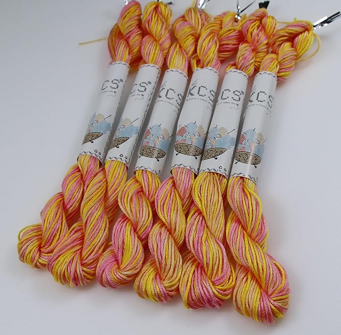 KCS Big skeins of 25 Meters Size 25 Color Variegated Cross Stitch Stranded Threads,6 skeins,4100