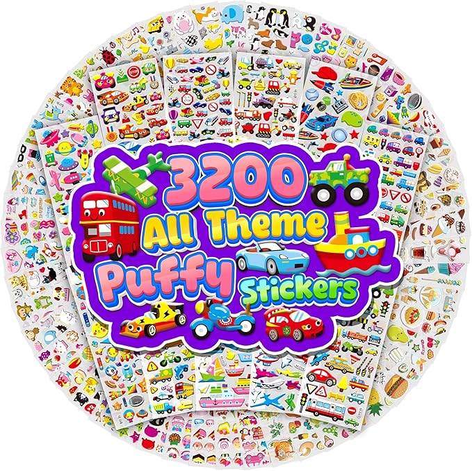 3d stickers for kids & toddlers,sinceroduct 3200+ puffy stickers for scrapbooking bullet journal.64 sheets of animal & fun designs for kids, teachers, crafts, rewards, parties,travel