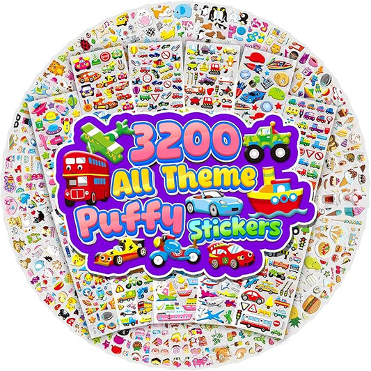 3d stickers for kids & toddlers,sinceroduct 3200+ puffy stickers for scrapbooking bullet journal.64 sheets of animal & fun designs for kids, teachers, crafts, rewards, parties,travel