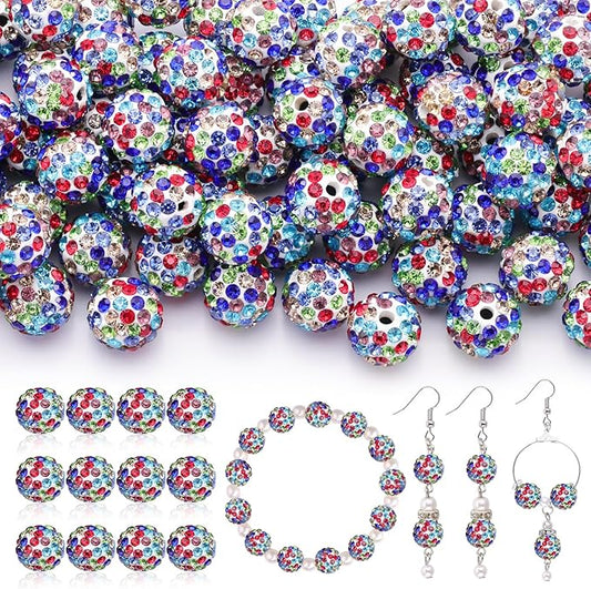 200 pcs white mixed rhinestone beads for jewelry making, sparkle crystal clay christmas for bracelet baseball necklace earring crafting and diy, shiny round shamballa disco ball beads bulk