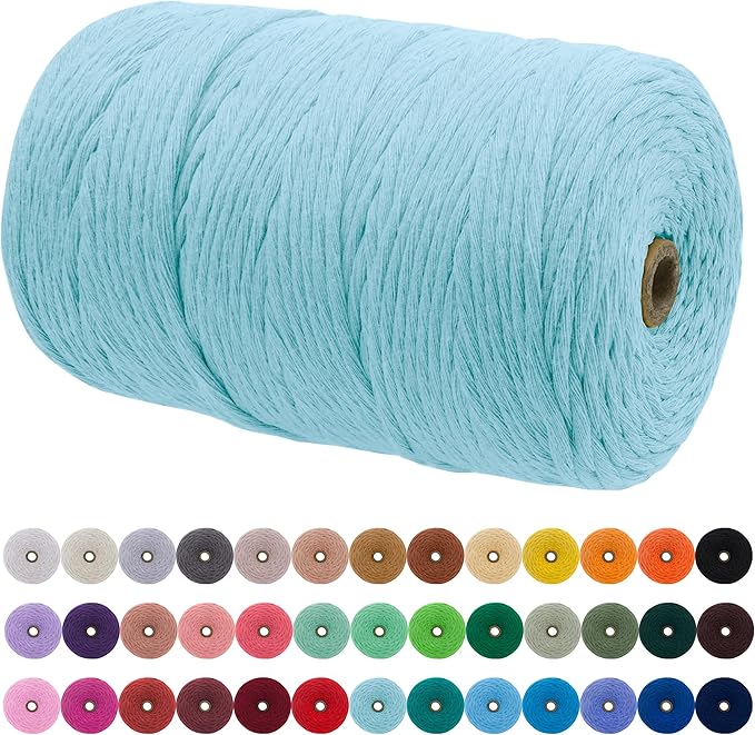 JeogYong Single Strand Macrame Cord 3mm x 218 Yards (656 Feet) Soft Cotton Rope Macrame Yarn 3 mm Macrame Cord, Macrame Supplies for Crafts Wall Hangings Plant Hangers Decorations (Light Blue)