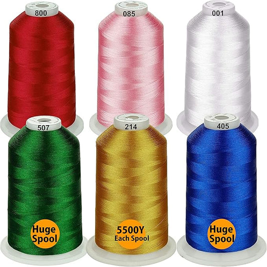Simthread - 33 Selections - Various Assorted Color Packs of Polyester Embroidery Machine Thread Huge Spool 5500Y for All Sewing Embroidery Machines - Christmas Colors