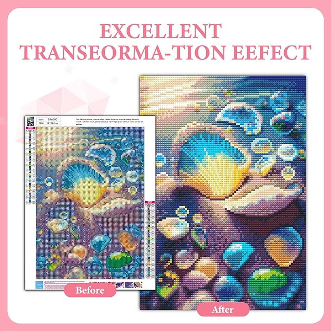 GEEHEIY Diamond Art Kits for Adults, 5D Seashell Diamond Painting Kits for Beginner, DIY Beach Gem Art Dots for Adults, Perfect for Home Wall Decor 12x16 Inch