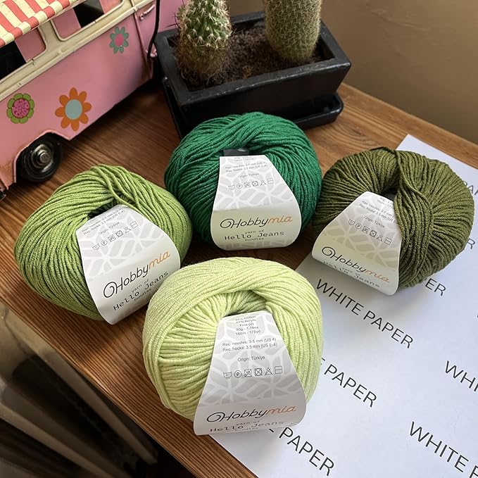 Cotton Yarn Kit - 4 Multicolor Balls Soft Sport Weight Yarn for Crochet & Amigurumi - 50g / 175yds Each & 10 Stitch Markers (H05 - Forest/Green)
