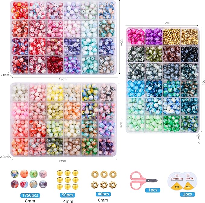 70 Colors 8mm Round Glass Beads for Jewelry Making, 1600Pcs Baking Paint Bead Bracelet Making Kit, with Gold Spacer Beads and Charms Beads Set, DIY Crafts Gifts for Women Men