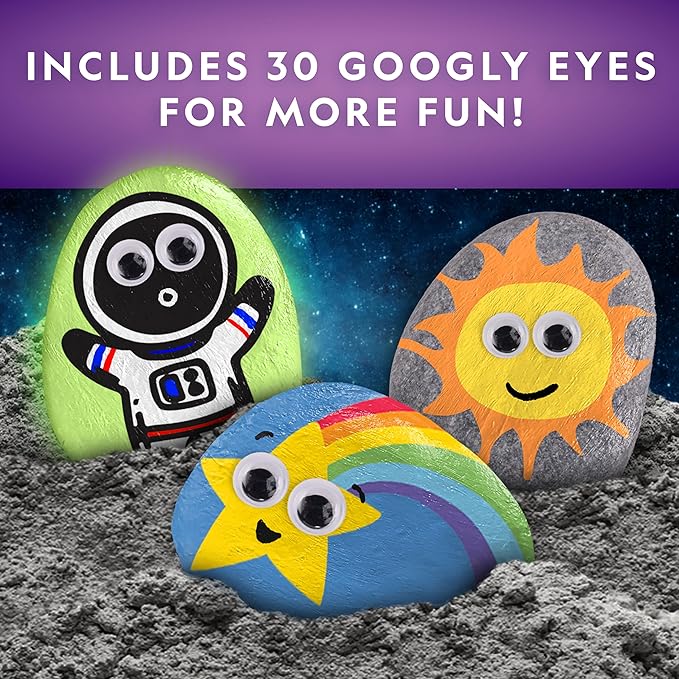 NATIONAL GEOGRAPHIC Glow in the Dark Rock Painting Kit - Arts & Crafts Kit for Kids, Decorate 15 River Rocks with 15 Paints & More Art Supplies, Outdoor Toys for Girls and Boys, Easter Basket Stuffers