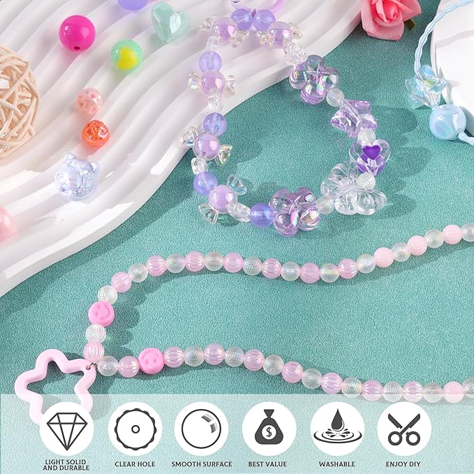 400-450PCS TINKRSTUFF Assorted Acrylic Beads For Bracelet Making, Cute Beads For Jewelry Making Flower Bow Butterfly Candy Gummy Bear Kawaii Aesthetic Beads,DIY Necklace Keychain Phone Charm(6 Colors)