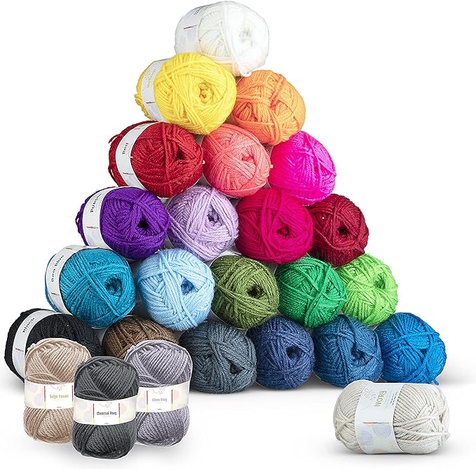 Acrylic Yarn Skeins 24 x 50g - 2400 Yards - Yarn for Crocheting - Soft Crochet Yarn for Knitting and Crafts - Multicolored Crochet Craft Yarn for Adults and Kids - 24 Pack