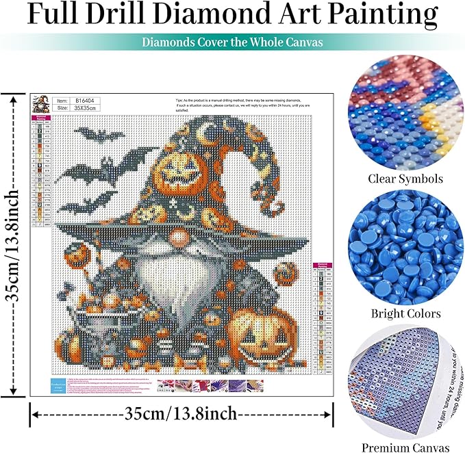Fountor Gnome Diamond Art Kits for Adults, Halloween Diamond Painting Kits for Adults Beginners, DIY 5D Pumpkin Diamond Painting with Round Gem Art Kits for Gift Home Wall Decor 14x14 Inch