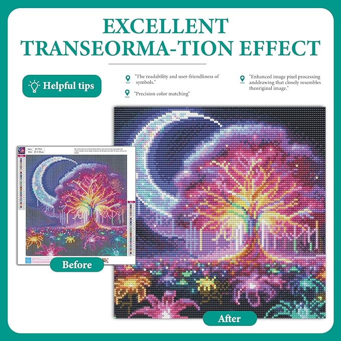 Fountor Tree of Life Diamond Art Kits for Adults, Moon Diamond Painting Kit for Adults Beginners, 5D DIY Tree Diamond Painting with Round Gem Art Kits for Gift Home Wall Decor 14x14 Inch