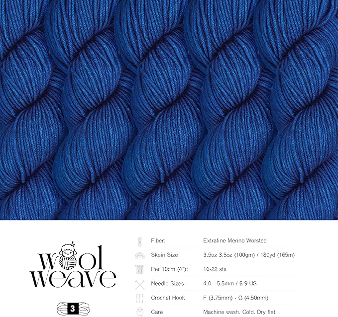 Superwash Merino Wool Yarn for Knitting & Crocheting - Hand Dyed, 100gr, 240 Yards, Dk Weight - Luxurious, Soft & Durable Blue Yarn