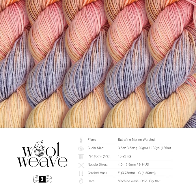 Superwash Merino Wool Yarn for Knitting & Crocheting - Premium Hand Dyed Variegated Yarn, 100gr, 240 Yards, Dk Weight - Luxurious, Soft & Durable