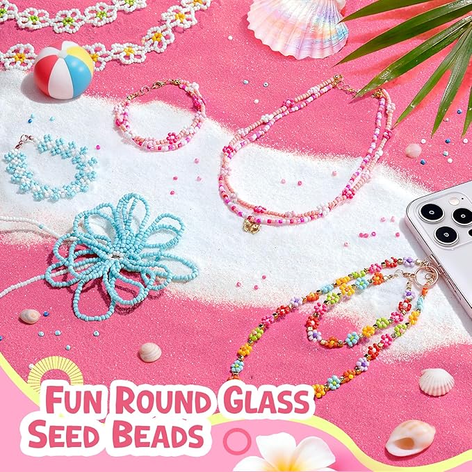 Umikk 3mm 60000pcs Glass Seed Beads Bulk, 24 Colors Small Beads Kit for Jewelry Making Bracelet Making DIY Art Craft Girls Tiny Beads Christmas Gifts (Handle Box)