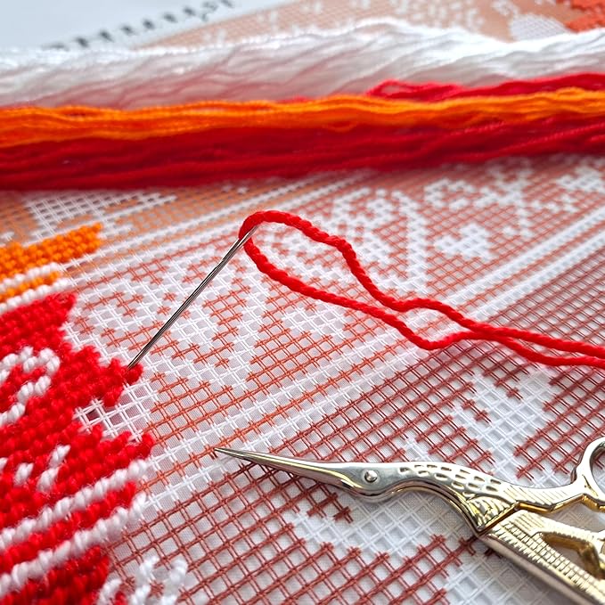 Brvsk Festive Embroidery Kit for Adults and Beginners — Scandinavian Christmas 16″ × 16″ with Clear, Precise Printed Design on Cotton Canvas; Includes 2 Needles, Yarn, and Easy-Read Chart