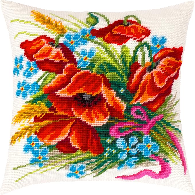 Brvsk Rustic Needlepoint Kit for Adults and Beginners — Summer Memories 16″ × 16″ with Clear, Precise Printed Design on Cotton Canvas; Includes 2 Needles, Yarn, and Easy-Read Chart