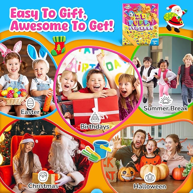 3d stickers for kids & toddlers,sinceroduct 3200+ puffy stickers for scrapbooking bullet journal.64 sheets of animal & fun designs for kids, teachers, crafts, rewards, parties,travel