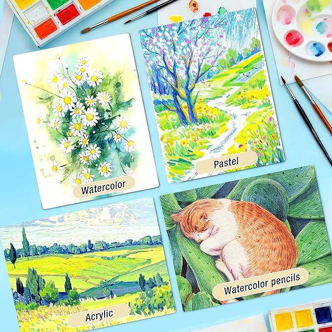 Watercolor Paper Pad 9"x12" (140lb/300gsm) - Acid-Free Artist Sketchbook| Cold-Pressed Heavyweight Water Color Paper for Adults, Kids & Beginners - Ideal for Watercolors, Mixed Media & Crafts (Blue)