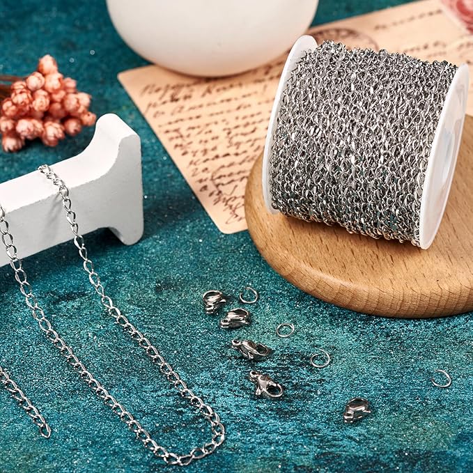 Sparkeads 10M Silver Chain for Jewelry Making,Stainless Steel Chain,Silver Link Necklaces for Women,Cable Chain Bracelet Chains for Bracelet DIY Earring Craft Supplies Jewelry Making,4.5x2.5x1mm