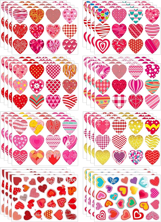 496 pcs valentines stickers, cute heart stickers, valentines day sticker for kids, class gifts for kids classroom school, crafts party favors decoration