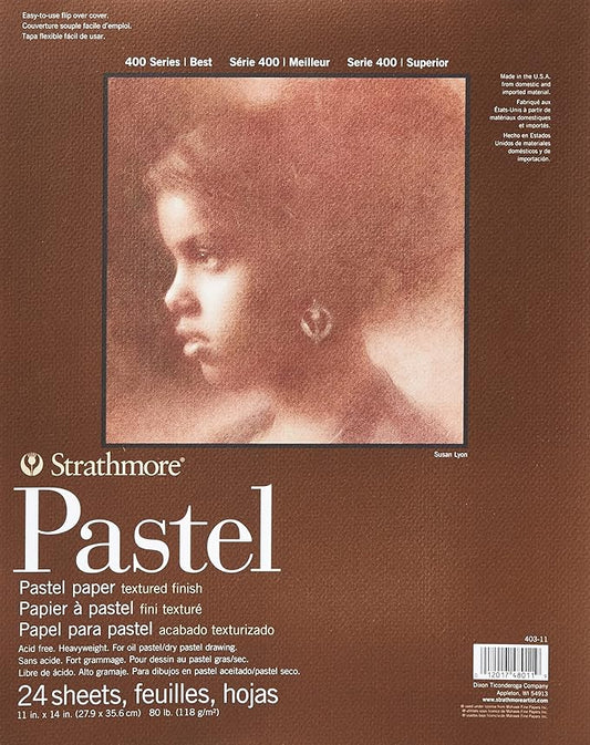 Strathmore 400 Series Pastel Pad, Assorted Colors, 11"x14" Glue Bound, 24 Sheets