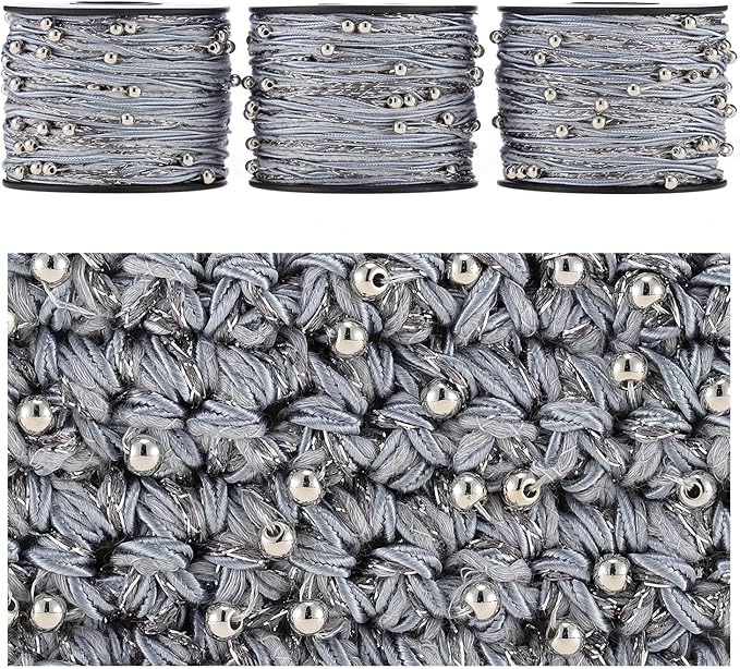 Artisanal Yarn Collection Multifiber Fancy Yarn for Knitting Crocheting Crafts DIY, Set of 3 Rolls (Cool Blue with Silver Beads)