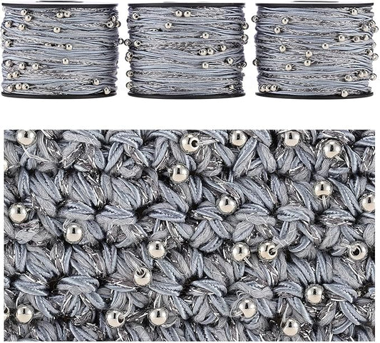 Artisanal Yarn Collection Multifiber Fancy Yarn for Knitting Crocheting Crafts DIY, Set of 3 Rolls (Cool Blue with Silver Beads)