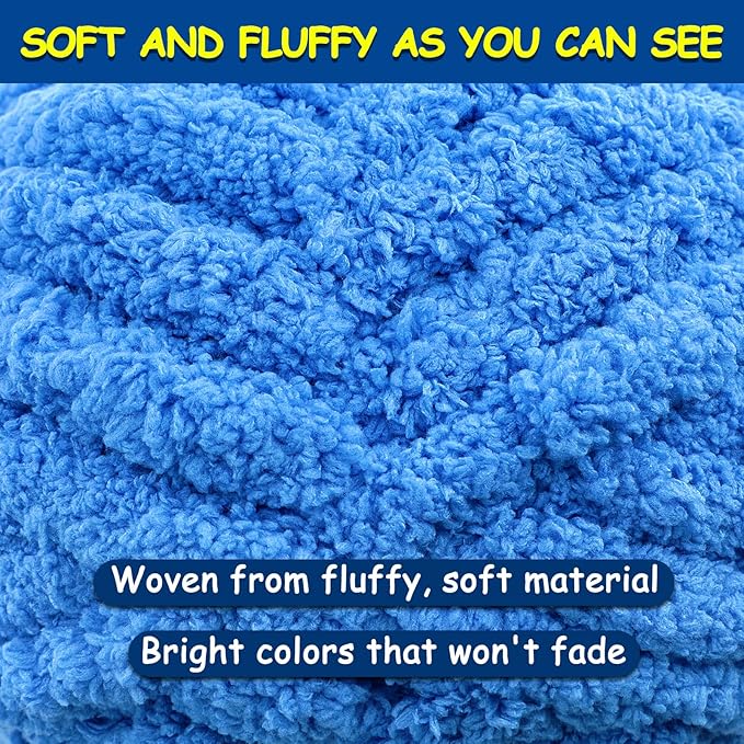 8 Pcs Chunky Yarn for Hand Knitting - Chunky Chenille Yarn for Crocheting - Fluffy Yarn for Crochet - Jumbo Yarn for Hand Knitting 25 yds 7.7 oz of Super Bulky Yarn (Sky Blue)