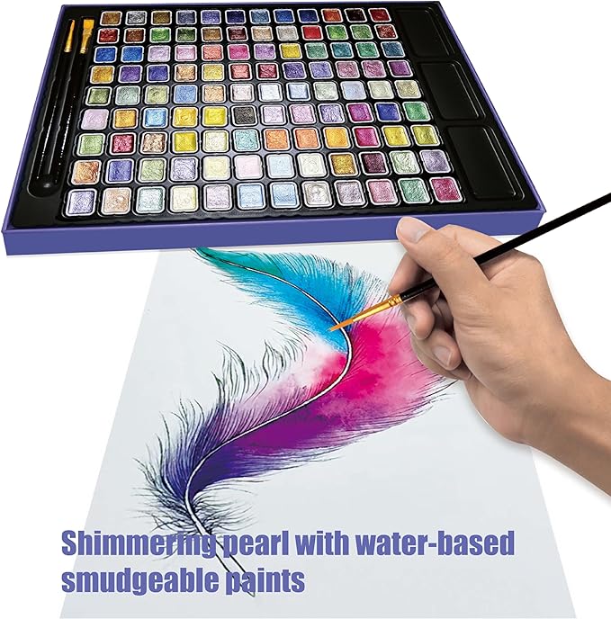 Mini Shimmer Watercolor Paint Set, 108 Colors Glitter Metallic Watercolour Painting Sets, Solid Pearl Water Color Paints for Artists, Amateur Hobbyists and Painting(108 Colours)