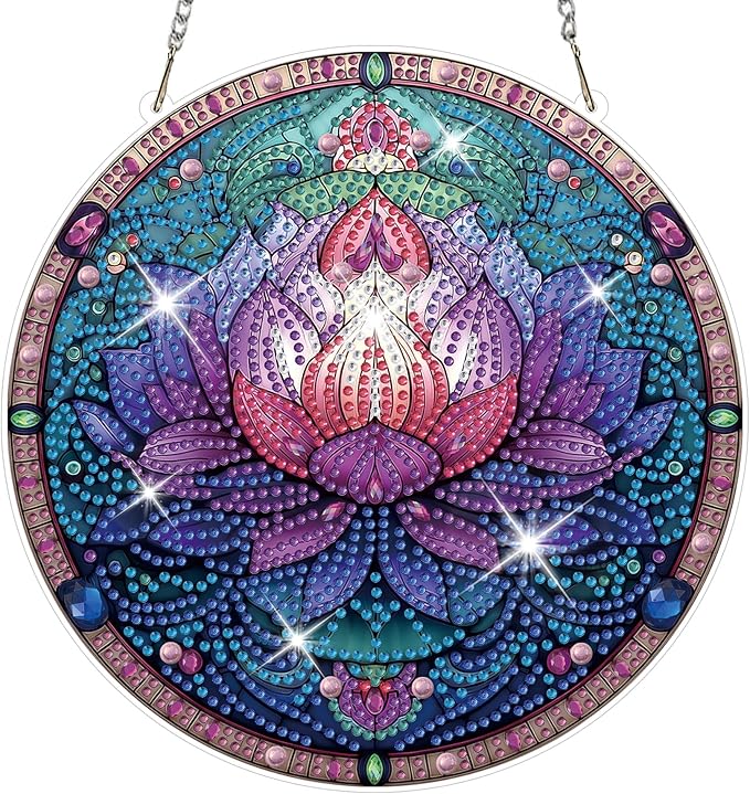 HEIBAGO Mandala Diamond Art Hanging Kits for Adults, Flower Diamond Art Suncatchers, 5D Special Shape Diamond Painting Pendant, DIY Window Ornament Gifts for Home Garden Door Wall Decor 8.3x8.3In