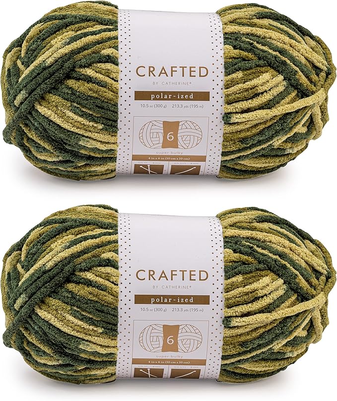 Crafted By Catherine Blanket Multi Yarn - 2 Pack (213 Yards Each Skein), Camouflage Multi, Gauge 6 Super Bulky