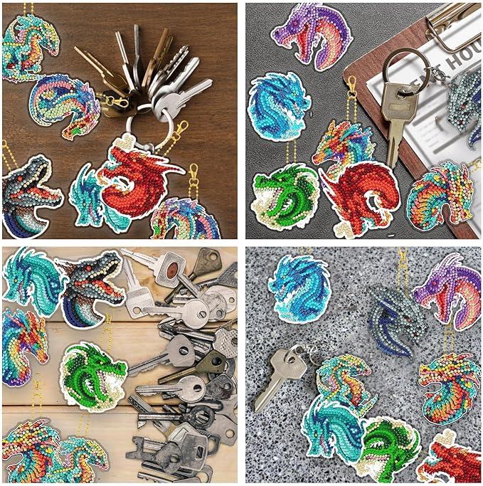 12 Pcs Dragon Diamond Keychains Kit DIY Cute Dragon Diamond Keychains for Beginners Adults Art Craft Supplies Christmas Holiday Gift